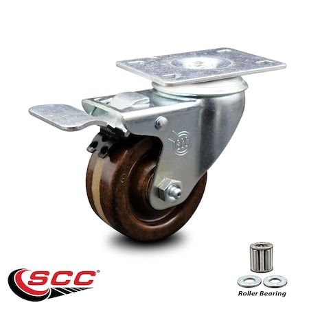 Service Caster 3 Inch High Temp Phenolic Wheel Swivel Top Plate Caster with Total Lock Brake SCC-TTL20S314-PHRHT